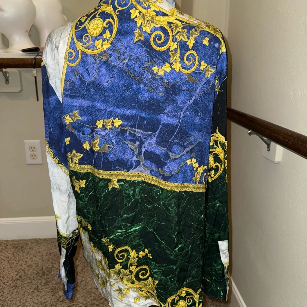 Versace Blue and Green Baroque Blouse - Picture 3 of 5